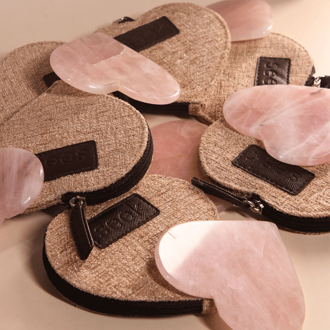 seek skincare rose quartz guasha is made out of natural rose quartz which comes in a luxurious sustainable pouch, which keeps it safe and easy to carry around.