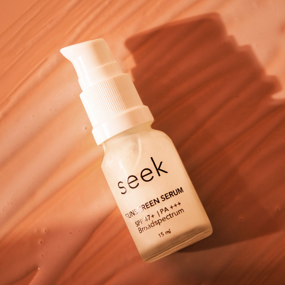 seek skincare broad spectrum sunscreen serum with SPF 47+ and PA+++, its toxin-free, no fragrance and no white cast formula make it suitable for all skin types.