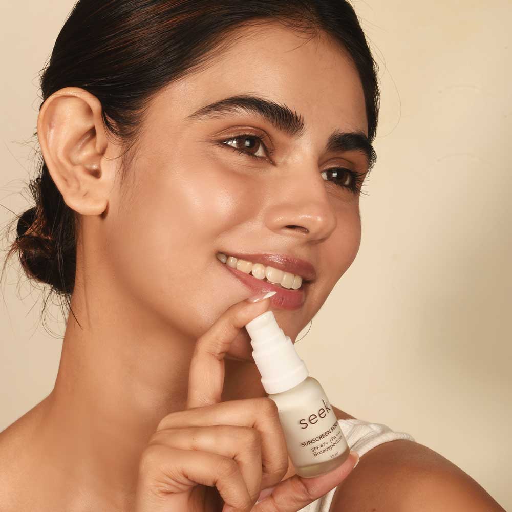 seek broad spectrum sunscreen serum with SPF 47+ and PA+++, its toxin-free, no fragrance and no white cast formula make it suitable for all skin types.