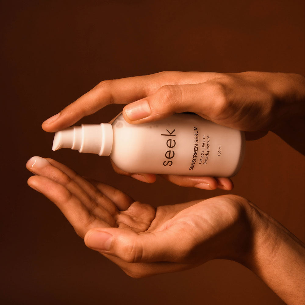 seek broad spectrum sunscreen serum with SPF 47+ and PA+++, its toxin-free, no fragrance and no white cast formula make it suitable for all skin types.